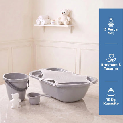 Babyjem 5 Parça Bebek Banyo Küvet Seti Gri