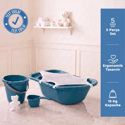 Babyjem 5 Parça Bebek Banyo Küvet Seti İndigo Mavi