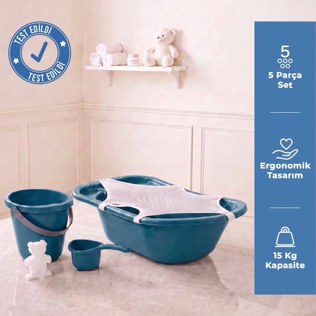 Babyjem 5 Parça Bebek Banyo Küvet Seti İndigo Mavi