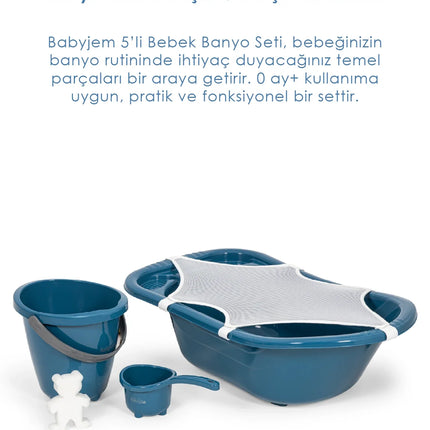 Babyjem 5 Parça Bebek Banyo Küvet Seti İndigo Mavi