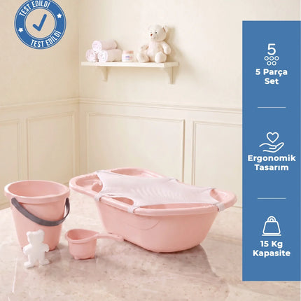 Babyjem 5 Parça Bebek Banyo Küvet Seti Pembe