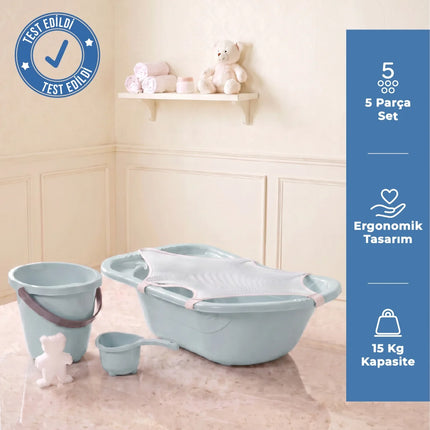 Babyjem 5 Parça Bebek Banyo Küvet Seti Soft Mavi