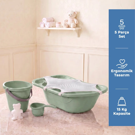 Babyjem 5 Parça Bebek Banyo Küvet Seti Soft Yeşil