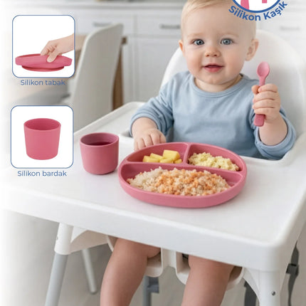 Babyjem 917 Silikon Beslenme Seti Silikon Kaşık Hediyeli Hediye Seti 3 Parça