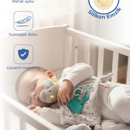Babyjem 926 Birdy Diş Kaşıyıcılı + Silikon Emzik Hediyeli Uyku Arkadaşım Kahve