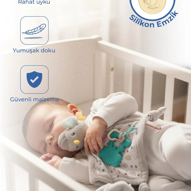 Babyjem 926 Birdy Diş Kaşıyıcılı + Silikon Emzik Hediyeli Uyku Arkadaşım Kahve