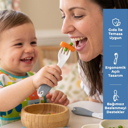 Babyjem Açılı Mama Çatal Kaşık Seti - Beyaz