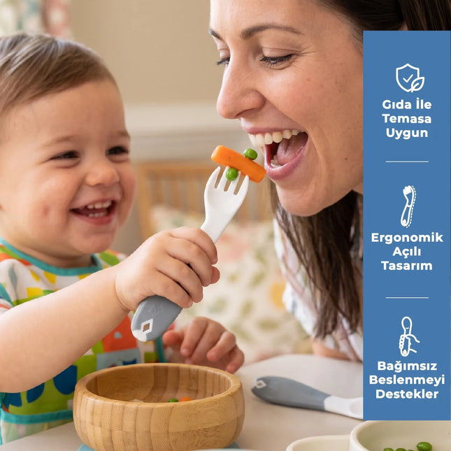 Babyjem Açılı Mama Çatal Kaşık Seti - Beyaz