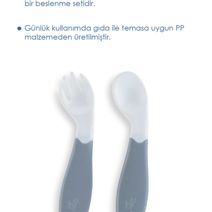 Babyjem Açılı Mama Çatal Kaşık Seti - Beyaz