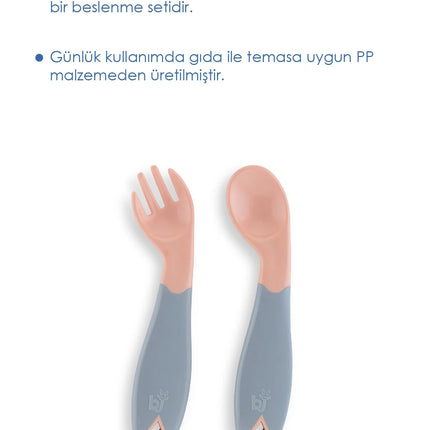 Babyjem Açılı Mama Çatal Kaşık Seti - Gül Kurusu