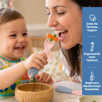 Babyjem Açılı Mama Çatal Kaşık Seti - Gül Kurusu