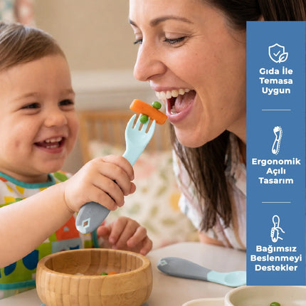 Babyjem Açılı Mama Çatal Kaşık Seti - Yeşil