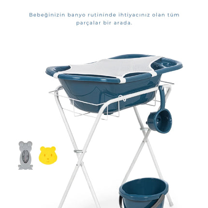 Babyjem Ayaklı Bebek Banyo Küvet Seti 7 Parça İndigo Mavi