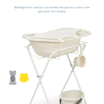 Babyjem Ayaklı Bebek Banyo Küvet Seti 7 Parça Kum Beji