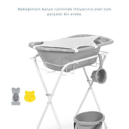 Babyjem Ayaklı Bebek Banyo Küvet Seti 7 Parça Soft Gri