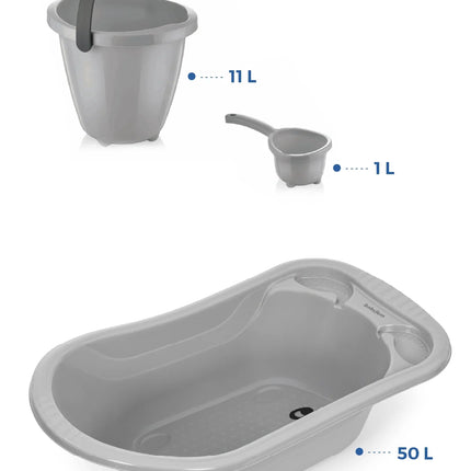 Babyjem Ayaklı Bebek Banyo Küvet Seti 7 Parça Soft Gri