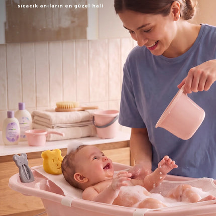 Babyjem Ayaklı Bebek Banyo Küvet Seti 7 Parça Soft Pembe
