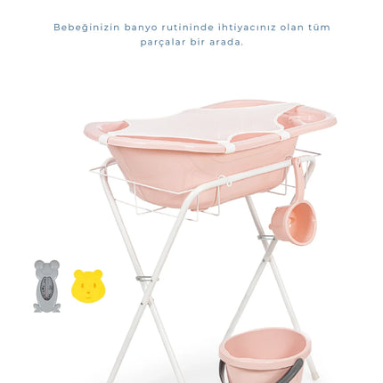 Babyjem Ayaklı Bebek Banyo Küvet Seti 7 Parça Soft Pembe