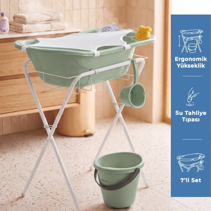 Babyjem Ayaklı Bebek Banyo Küvet Seti 7 Parça Soft Yeşil
