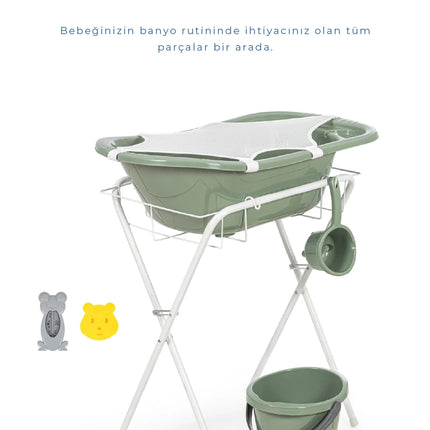 Babyjem Ayaklı Bebek Banyo Küvet Seti 7 Parça Soft Yeşil