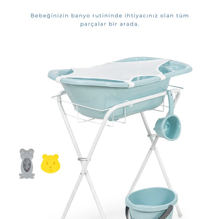 Babyjem Ayaklı Bebek Banyo Küvet Seti 7 Parça Turkuaz