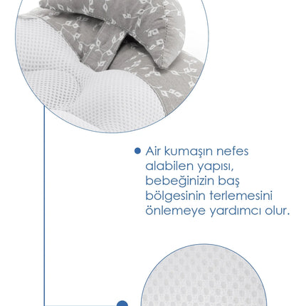 Babyjem Ayarlanabilir Düz Kafa Yastığı Gri Çiçek