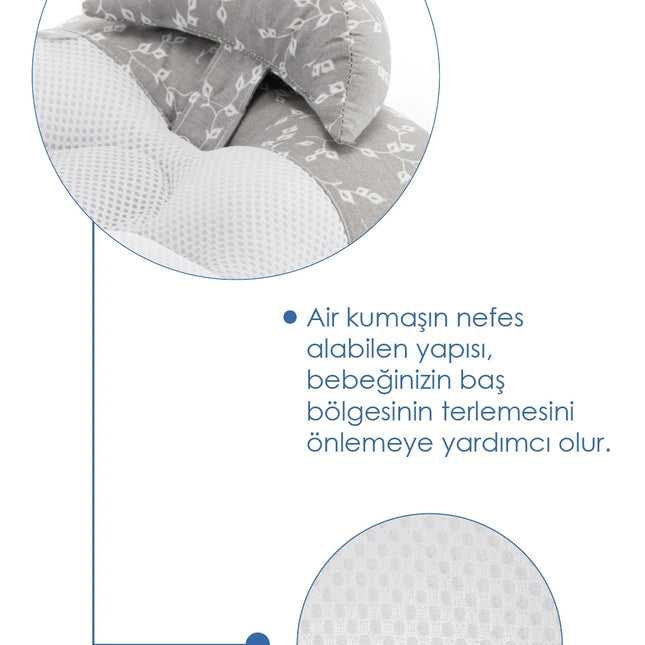 Babyjem Ayarlanabilir Düz Kafa Yastığı Gri Çiçek