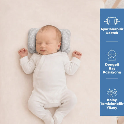 Babyjem Ayarlanabilir Düz Kafa Yastığı Gri Çiçek