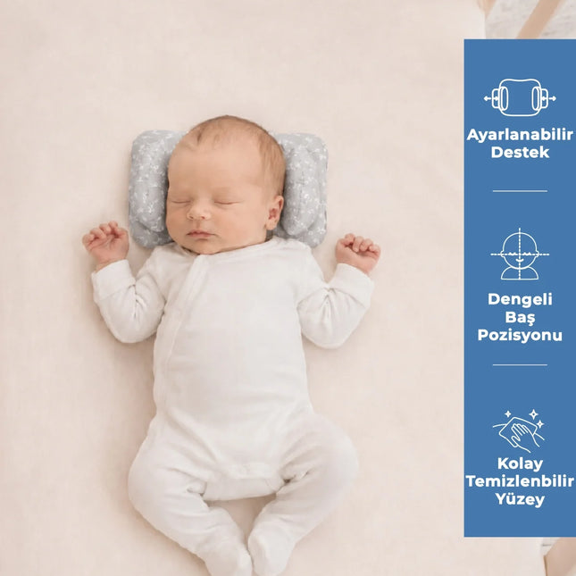Babyjem Ayarlanabilir Düz Kafa Yastığı Gri Çiçek