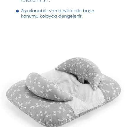 Babyjem Ayarlanabilir Düz Kafa Yastığı Gri Çiçek