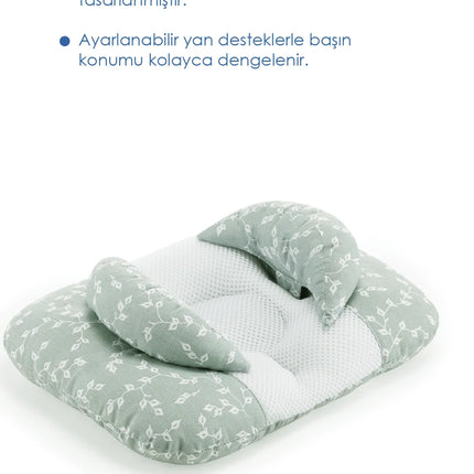 Babyjem Ayarlanabilir Düz Kafa Yastığı Yeşil Çiçek