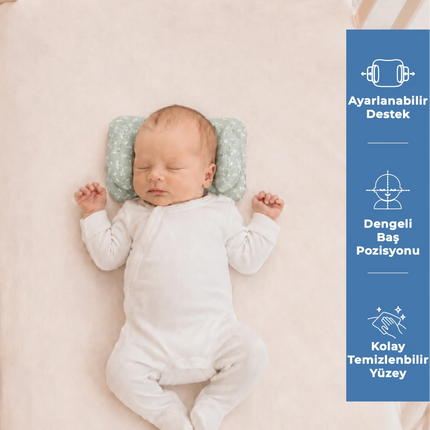 Babyjem Ayarlanabilir Düz Kafa Yastığı Yeşil Çiçek