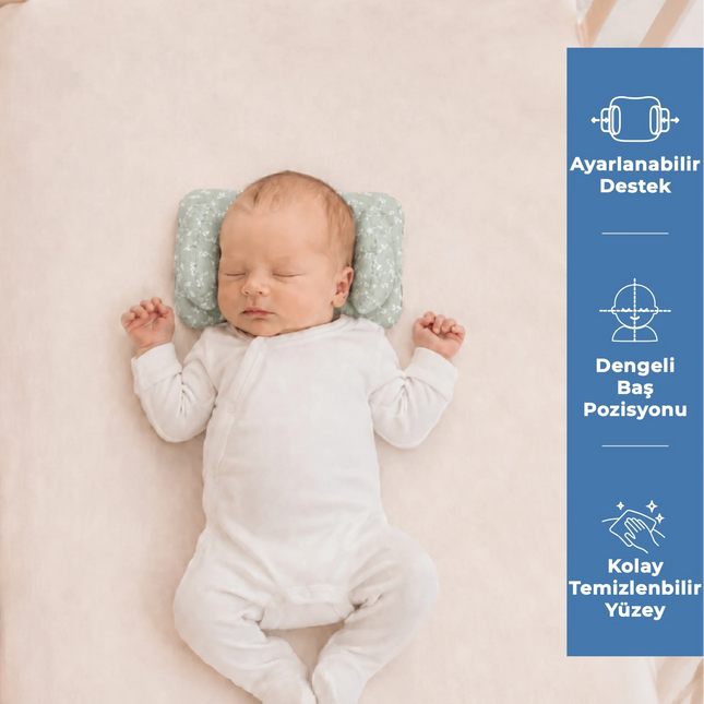 Babyjem Ayarlanabilir Düz Kafa Yastığı Yeşil Çiçek