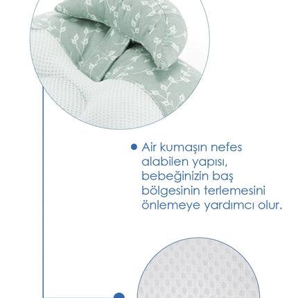 Babyjem Ayarlanabilir Düz Kafa Yastığı Yeşil Çiçek
