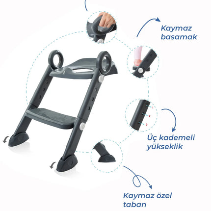 Babyjem Basamaklı Katlanır Klozet Adaptörü Antrasit