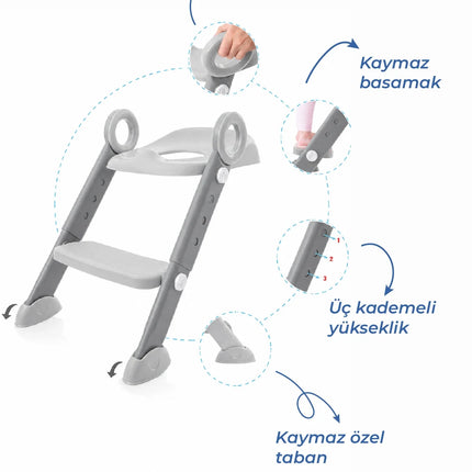Babyjem Basamaklı Katlanır Klozet Adaptörü Soft Gri