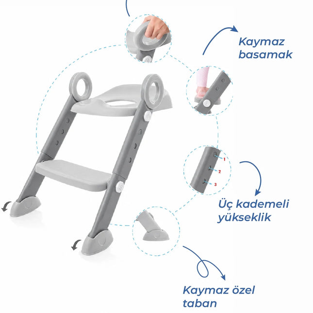 Babyjem Basamaklı Katlanır Klozet Adaptörü Soft Gri