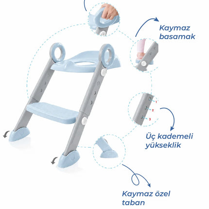 Babyjem Basamaklı Katlanır Klozet Adaptörü Soft Mavi