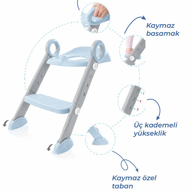 Babyjem Basamaklı Katlanır Klozet Adaptörü Soft Mavi
