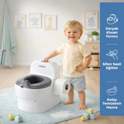 Babyjem Bebeğimin İlk Tuvaleti Sifon Sesli Lazımlık Oturak Beyaz