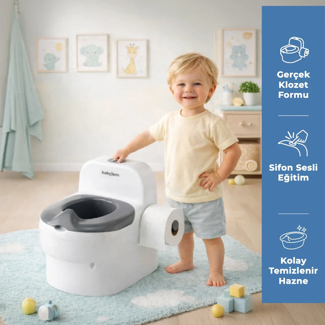 Babyjem Bebeğimin İlk Tuvaleti Sifon Sesli Lazımlık Oturak Beyaz