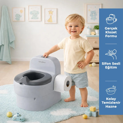 Babyjem Bebeğimin İlk Tuvaleti Sifon Sesli Lazımlık Oturak Soft Gri