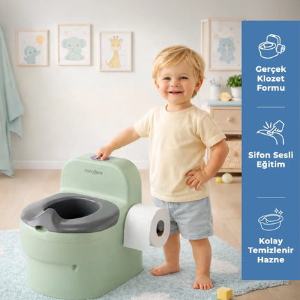 Babyjem Bebeğimin İlk Tuvaleti Sifon Sesli Lazımlık Oturak Soft Yeşil
