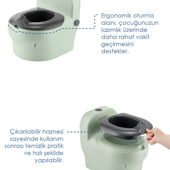 Babyjem Bebeğimin İlk Tuvaleti Sifon Sesli Lazımlık Oturak Soft Yeşil