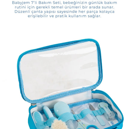 Babyjem Çantalı Bebek Bakım Bakım Seti 7 Parça Mavi
