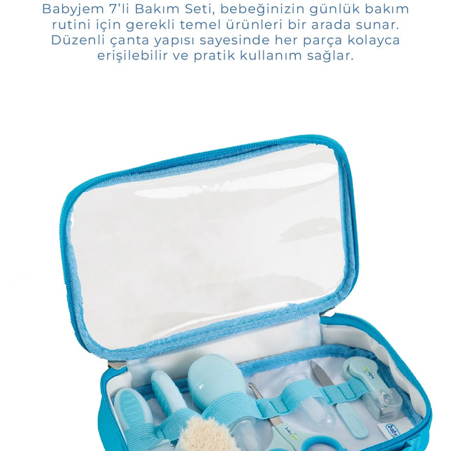 Babyjem Çantalı Bebek Bakım Bakım Seti 7 Parça Mavi