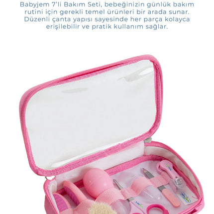 Babyjem Çantalı Bebek Bakım Bakım Seti 7 Parça Pembe