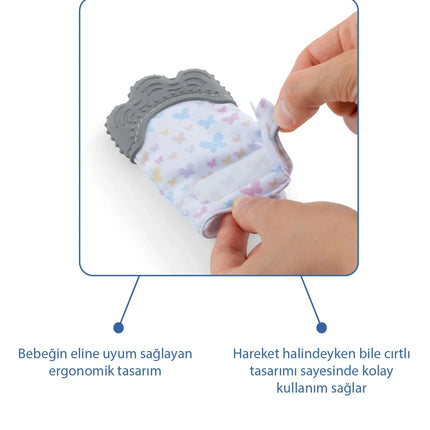 Babyjem Bebek Diş Kaşıyıcı Eldiveni Kelebek Gri