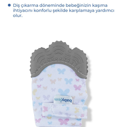 Babyjem Bebek Diş Kaşıyıcı Eldiveni Kelebek Gri