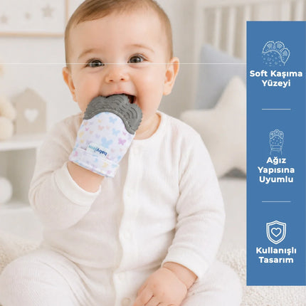 Babyjem Bebek Diş Kaşıyıcı Eldiveni Kelebek Gri